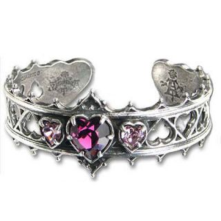 Elizabethan Pink Swarovski Crystal Heart Bangle / Cuff Bracelet 