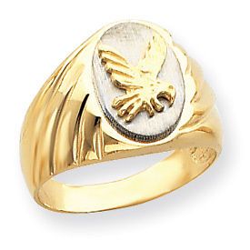 New Mens 14k Two Tone Gold Grooved Polished Eagle on Top Ring in 