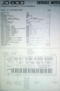 ROLAND JD 800 PROGRAMMABLE SYNTHESIZER SERVICE NOTES BOUND ENG 