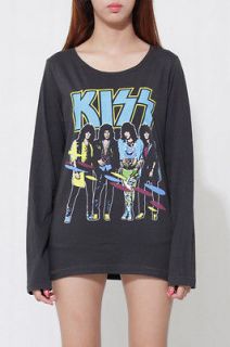 Kiss Asylum Tour Women Oversize Long Sleeve Gray Rock T Shirt