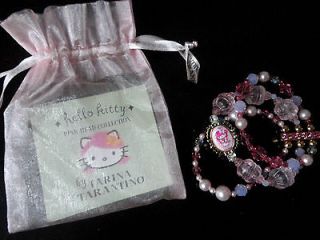 TARINA TARANTINO pink head Hello Kitty Pearl stretch bracelet 3 rows 