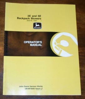 John Deere 3E 5E Backpack Blower SN 110001 Up Operators Manual