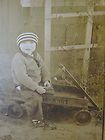   ANTIQUE TOY WAGON CART WHITE CO. GREAT CUTE YOUNG BOY OLD PHOTO