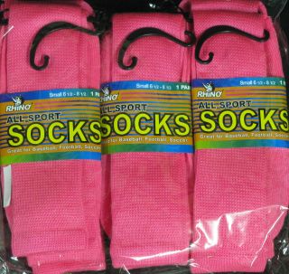   (12) Champion Rhino All Sport Softball Acrylic Tube Socks Neon Pink