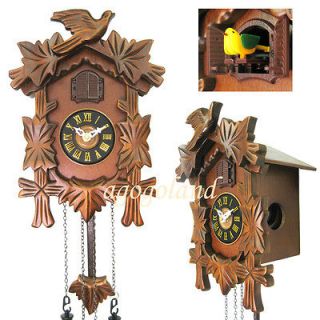   Hand Carved Birds and Leaves Wooden Cuckoo Wall Pendulum Clock s