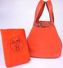 Authentic HERMES Picotin PM Orenge Togo Leather Mini Hand Bag Purse 