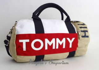 TOMMY HILFIGER Classic Logo Mini Duffle Gym Overnight Bag Khaki