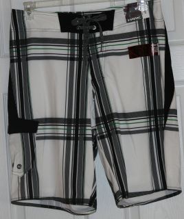TONY HAWK~Mens White w/ Black/Green Stripes Colored Board Shorts 