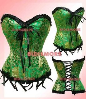 green gold brocaded black ribbon bustier corset top l from