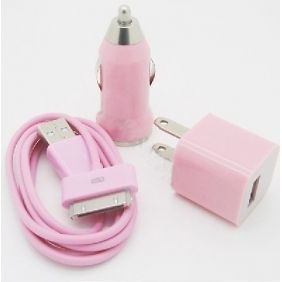 pink usb car charger travel charger sync cable apple iphone