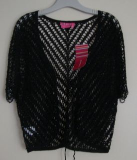 BCBGirls Black Crochet Cape Shrug Bolero Shiny Beaded Size M NEW NWT