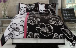 GIRL TROPICAL BLACK WHITE PINK STRIPE TEEN QUEEN COMFORTER BED IN A 