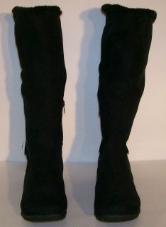 Black Suede Womens Boots with Fur Lining Foldable Cuff Inner & Outer 