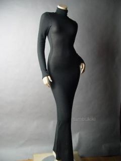 BLACK Turtleneck Minimalist Ribbed Knit Slim Fit Body Con Long Maxi fp 