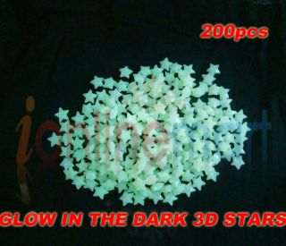 200pcs glow in the dark 3d stars stickers baby kids