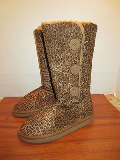 WOMENS WINTER SNOW FAUX SUEDE BOOTS CHEETAH PRINT WITH SIDE BUTTONS 