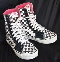 VANS OFF THE WALL Black & White CHECKERED Classic High Tops Men 6.5 