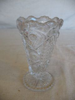 VINTAGE IMPERIAL GLASS HEAVY HOBSTAR CRYSTAL FOOTED CONE VASE