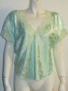 laura adams soft green satin night shirt with lace trim