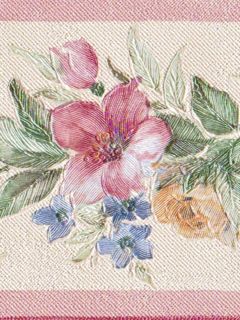 Soft Satin Pink Blue Ivory Flowers Sale $6 Wallpaper Border 1091