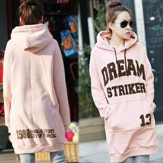 Korea Womens Casual Letter Hoodie Hip length Long Outerwear Tracksuits 