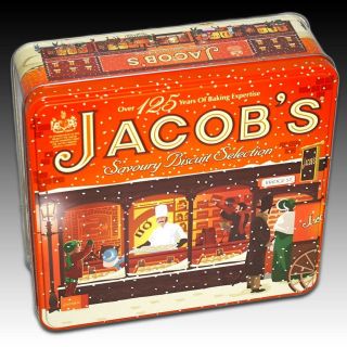 JACOBS BISCUIT STORAGE ADVERTISING TIN OVER 125 YEARS OF BAKING 