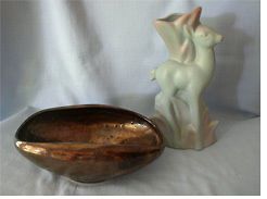 rosemeade dakota pottery deer vase flower bowl as is time