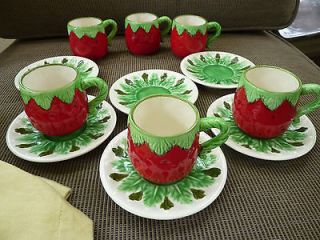VINTAGE DEMITASSE / TEA / PARTY FRENCH STRAWBERRY CUPS AND SAUCERS 