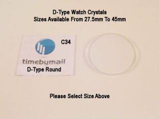   45MM D TYPE (FLAT BASE/DOMED TOP) REPLACEMENT WATCH GLASS CRYSTAL C34