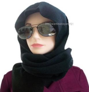 Womens Ladies Black Knit Hooded Scarf Hood Winter Scarves Wrap 