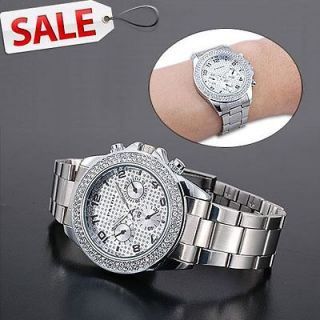   mens ladies GIFT crystal dial stainless steel quartz wrist watch