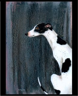 LARGE BLACK AND WHITE GREYHOUND DOG PAINTING FOREST PRINT BY SUZANNE 
