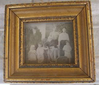 Antique Victorian Family Photograph Small Gilded Wooden Frame Wicker 