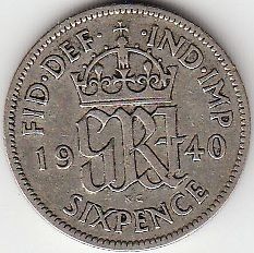 D305 GREAT BRITAIN 6p COIN 1940 FINE .0895 ASW SILVER BUY 