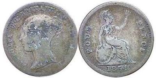   BRITAIN QUEEN VICTORIA STERLING SILVER FOURPENCE 1854 YOUNG HEAD