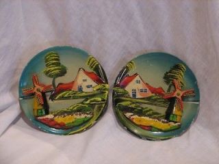 Newly listed 2 Vintage Wooden Wood Wall Plates Hangings Windmills 