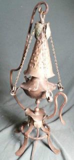 ANTIQUE OLD BRONZE COPPER WROUGHT IRON ARTS & CRAFTS LAMP LIGHT 