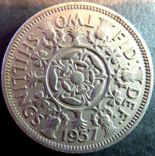 GREAT BRITAIN 1957,FLORIN 2 SHILLINGS,COPPER NICKEL COIN ,KM#906, XF 