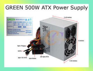 Green 500W Silent ATX Power Supply w/20 24pin SATA (Serial ATA) *NEW