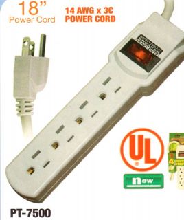 New 4 Outlet Power Strip with 18 Cord Circuit Breaker
