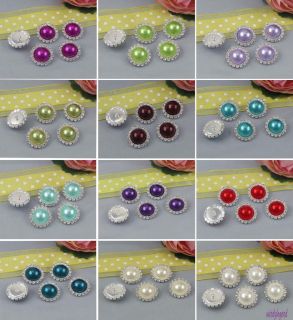  Charming Rhinestone Pearl Silver Tone Shank Round Button Sewing Craft