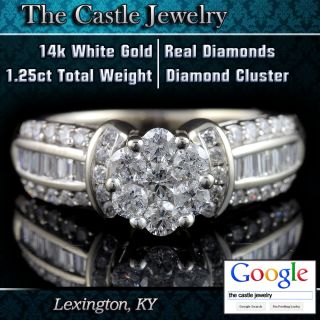 Diamond Cluster Engagement Ring Baguette Diamond Accent 1 25ctw 14k 