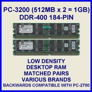 1GB 2x512MB PC3200 DDR Low Density RAM Memory Kit Dell Dimension 3000 
