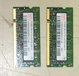Laptop Memory 2X 512MB PC2 4200S 444 Hynix 1GB Total