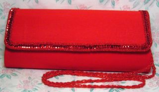 NEW Sequined Beaded Evening Purse Handbag Red 686