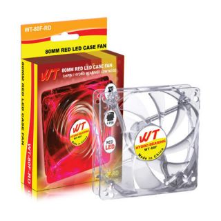 Red LED 80mm Case Fan with 3 4 Pin Connectors Hydro Bearing Low Noise 