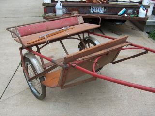  GOAT SMALL HORSE CART BUGGY VINTAGE WOOD SEAT WITH SPRINGS 7 FEET LONG