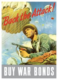 Paratrooper with Tommy Submachine Gun War Bonds Poster