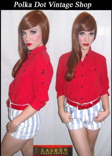 Womens Vintage 80s 90s Linen Cherry Red RALPH LAUREN Nautical Sailor 