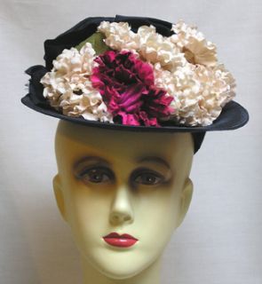 Vintage Womans Hat 1940s Fabulous Flowered Tilt by New York Creations 
